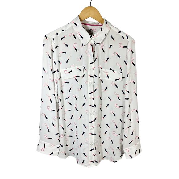 Chico's Easy Shirt Lipstick Love Woven Pattern Blouse Size 2 ( 12/14) - Picture 1 of 11